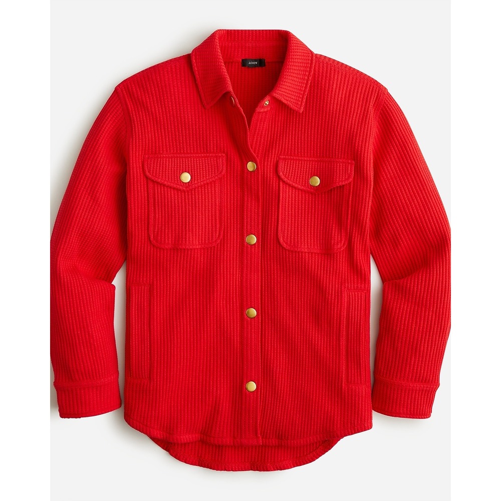 J. Crew Women's Black Label Red Button Down Waffle Shirt Jacket Size L
